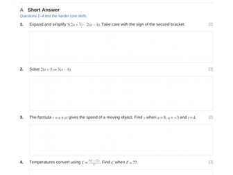 Algebra Cumulative Assessment 2 & Key