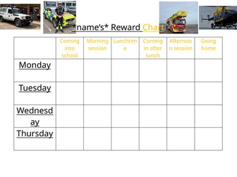 Reward charts x3 including emergency vehicle and lego pictures