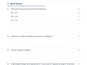 Trigonometry Cumulative Assessment 1 & Key