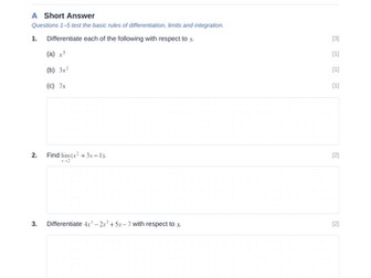 Calculus Cumulative Assessment 1 & Key