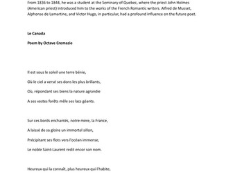 Advanced Level French Poetry "Le Canada" by Cremazie: text with translation