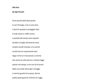 ADVANCED LEVEL ITALIAN LITERATURE study: "Alla Sera" poem with translation