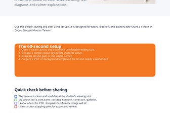 Live online lesson whiteboard checklist