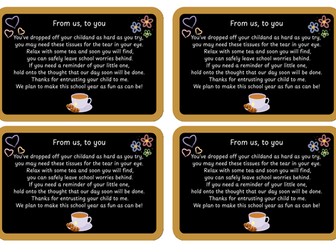 First day of school poem for parents to go with tissues and tea bag gift