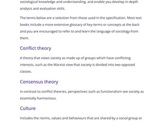 AQA Sociology - Subject specific vocabulary