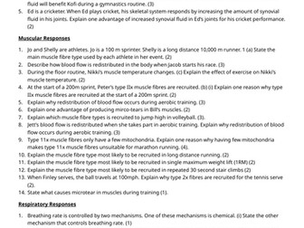 Unit 1: Ex Phys Learning Outcome A: Responses to Exercise