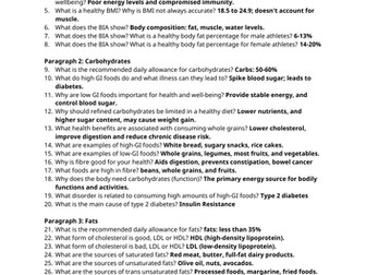 Unit 13: Sport Nutrition Question 1 Key Information Revision Sheet