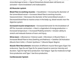 Unit 1: Ex Phys Learning Outcome A- Responses to Exercise  Key Information Revision Sheets