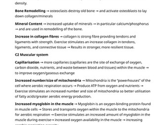 Unit 1: Ex Phys Learning Outcome C: Adaptations to  Exercise Key Information Sheet