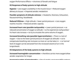 Unit 1: Ex Phys Learning Outcome D: Environmental Factors Key Information Revision Sheet