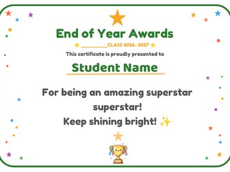 End of Year Certificate Template 2026-2027