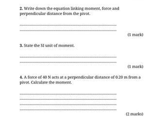 GCSE Physics - Moments and Stability - Short Answer Questions