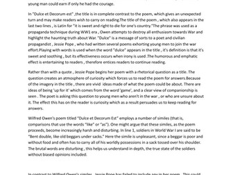 GCSE ENGLISH LITERATURE essay comparing poems "Dulce et Decorum est" and "Who's for the game"