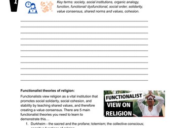 Functionalism on Religion Worksheet