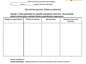 Feminism on religion worksheet