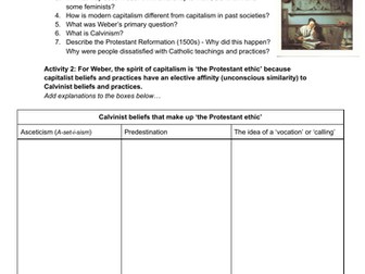 Religion and Social Change - Calvinism Worksheet