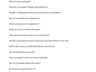 KS4 and KS5 Mock Interview Questions