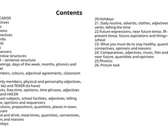 Spanish Student Support Booklet  - Basics - key vocabulary, verbs, adjectives and more