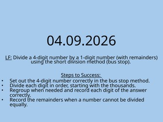 Divide a 1-digit number by a 4-digit number (with remainders) using short division bus stop method