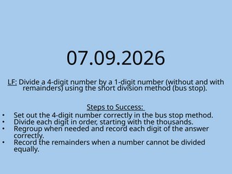 Divide a 1-digit number by a 4-digit number using short bus stop method - with and without remainder