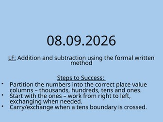 Addition and Subtraction - 4 digit numbers - formal written method