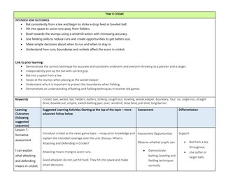 Year 4 Cricket scheme of work