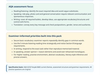 AQA GCSE Panjabi 8683 | Complete Themes 1–3 | 50-Page Revision Workbook + 41-Page Marking Scheme
