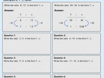 GCSE Foundation  Maths - Securing Grade 4 - Ratio Skill 2 - Simplifying ratios into n : 1 form