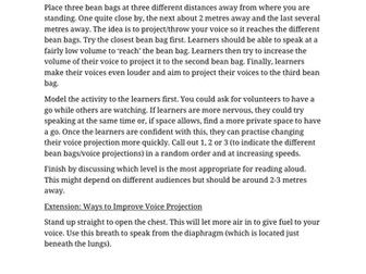 SPEAKING AND LISTENING Game for speaking with vocal strength