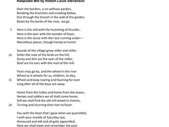 11+ Poetry Reading Comprehension KEEPSAKE MILL