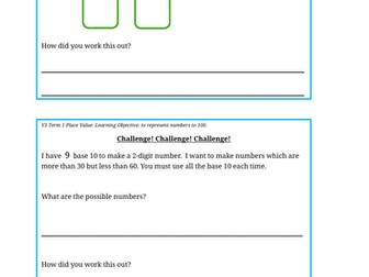 Year 3 Place Value Representing Numbers to 100  Challenge