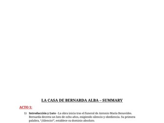 La Casa de Bernarda Alba FULL SUMMARY Spanish A-level