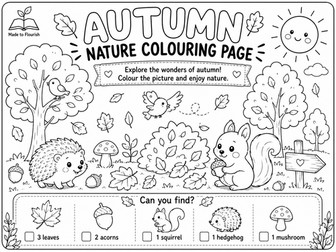 Autumn Nature Colouring Page & Find Activity EYFS