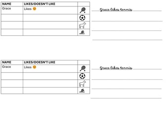 TEFL sports topic, likes and dislikes interview grid