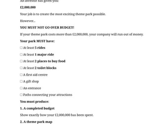 Hollistic Maths, Theme Park Planning!