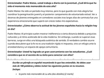 AQA Spanish al level summary and synonyms task  - la religion - el ciberespacio