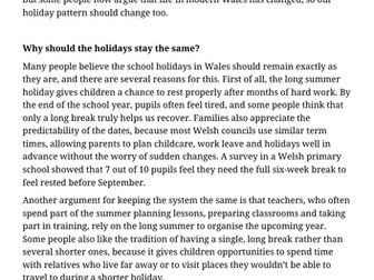 Year 6 Talk4Writing Discussion Text - SCHOOL HOLIDAYS
