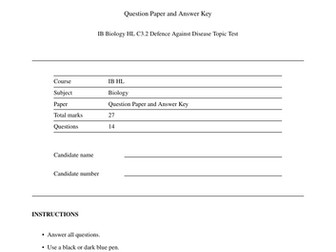 IB Biology HL C3.2 Defence Against Disease MCQ Practice