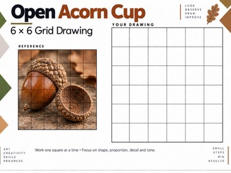 Open Acorn Cup – 6 × 6 Grid Drawing Worksheet | Natural Forms Art