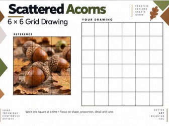 Scattered Acorns – Autumn 6 × 6 Grid Drawing Worksheet | KS3 & KS4