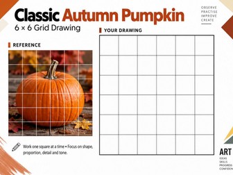 Classic Autumn Pumpkin Grid Drawing Worksheet | KS3 KS4 Art