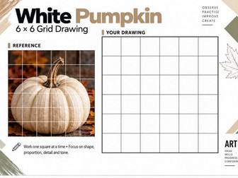 White Pumpkin Grid Drawing Worksheet | Autumn Art | KS3 KS4