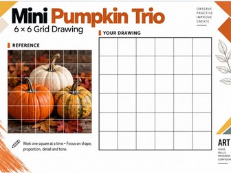 Mini Pumpkin Trio Grid Drawing Worksheet | KS3 KS4 Art