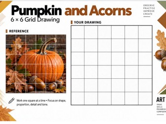 Pumpkin and Acorns Grid Drawing Worksheet | Autumn Art KS3 KS4