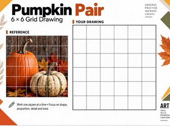 Pumpkin Pair Grid Drawing Worksheet | Autumn Drawing | KS3 KS4