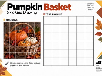 Pumpkin Basket Grid Drawing Worksheet | Autumn Art Activity KS3 KS4