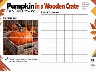 Pumpkin in a Wooden Crate Grid Drawing Worksheet | KS3 KS4 Art