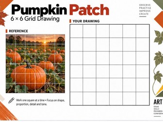 Pumpkin Patch Grid Drawing Worksheet | Autumn Landscape Art KS3 KS4