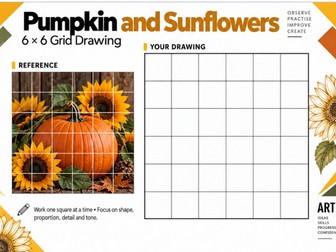 Pumpkin and Sunflowers Grid Drawing Worksheet | Autumn Art KS3 KS4