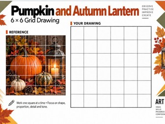 Pumpkin and Autumn Lantern Grid Drawing Worksheet | KS3 KS4 Art